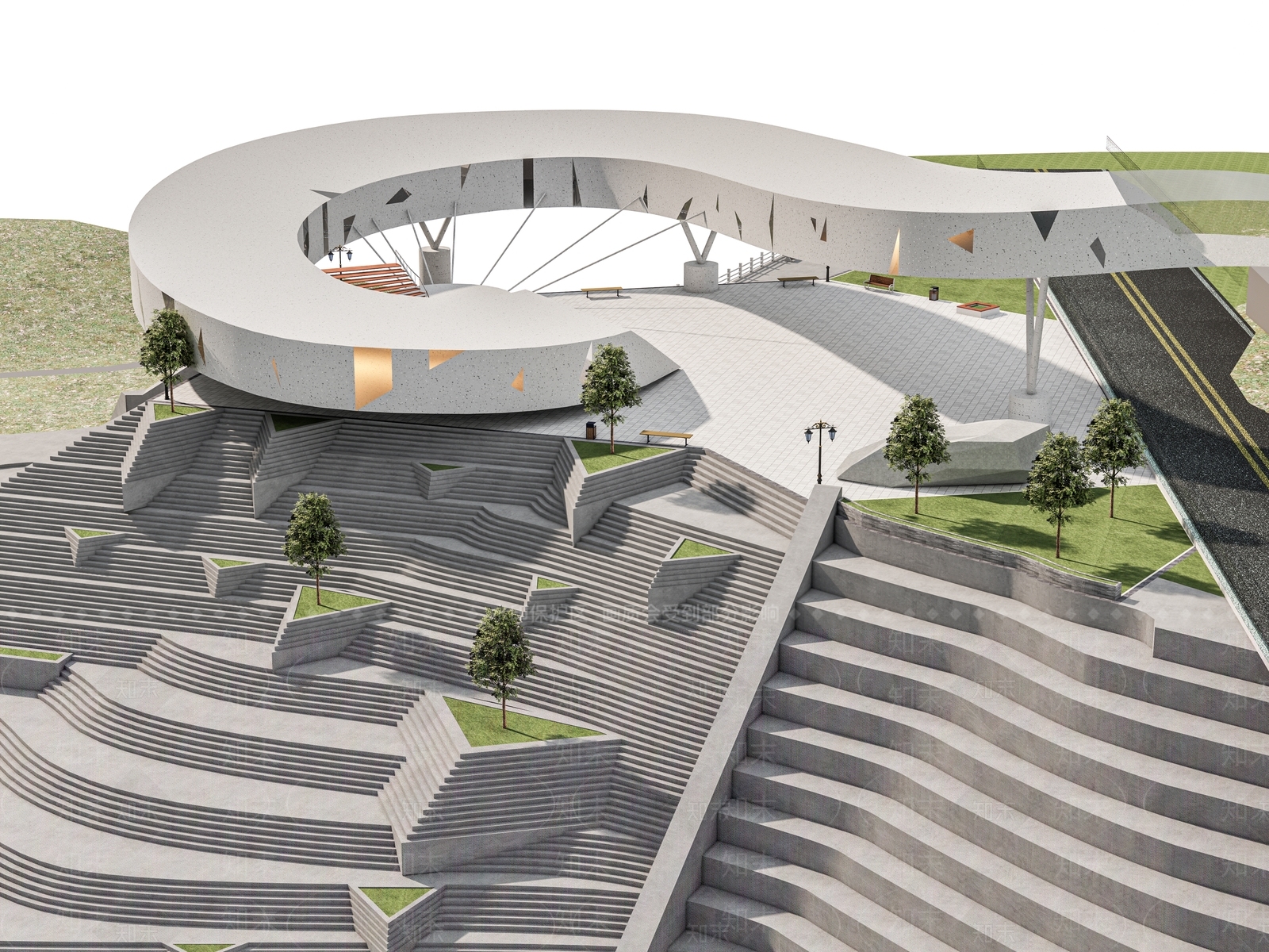 现代台阶景观SU模型下载【ID:1173510431】