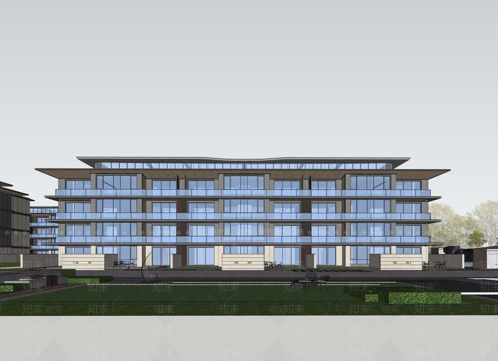 现代多层住宅SU模型下载【ID:1173526052】