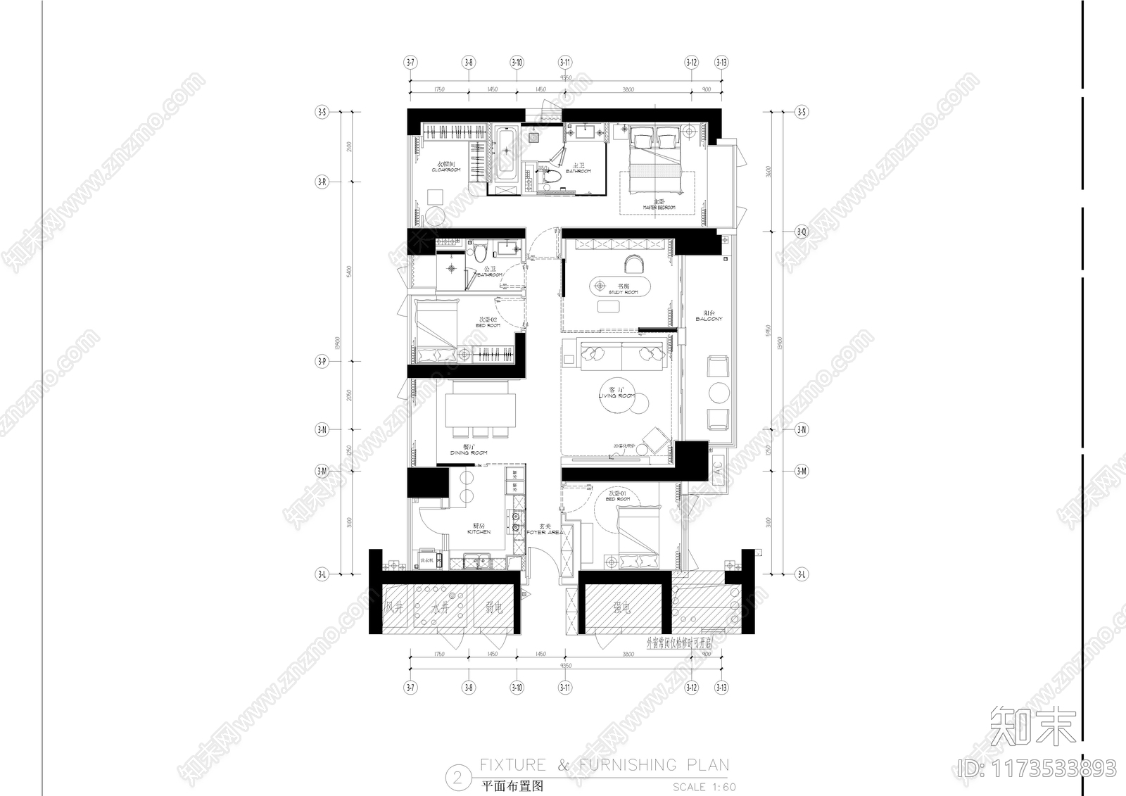 平层cad施工图下载【ID:1173533893】