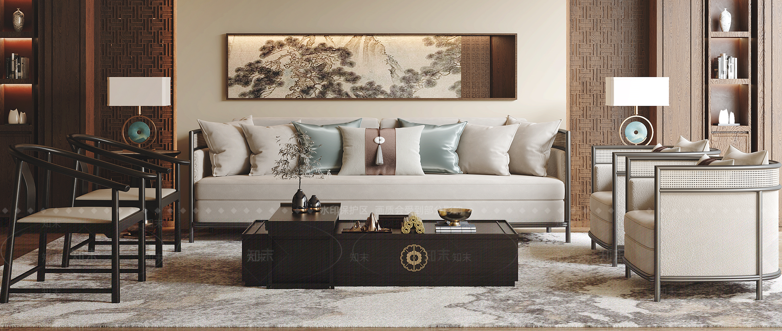 新中式沙发组合3D模型下载【ID:1173535248】