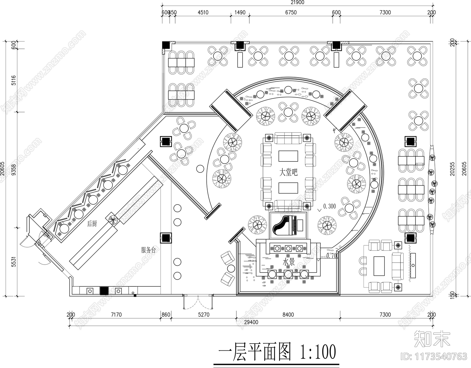 轻奢咖啡厅cad施工图下载【ID:1173540763】