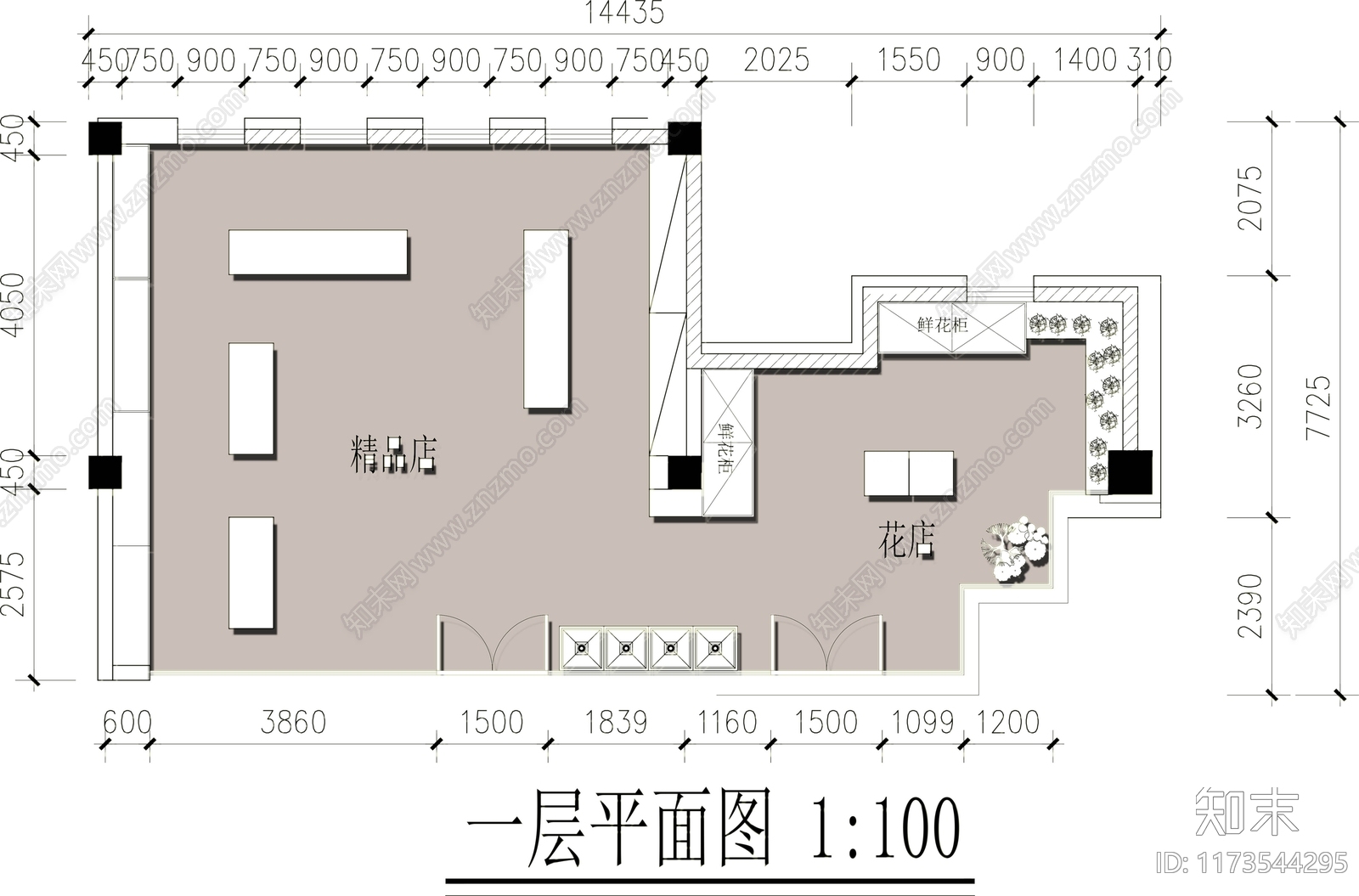 现代花店cad施工图下载【ID:1173544295】