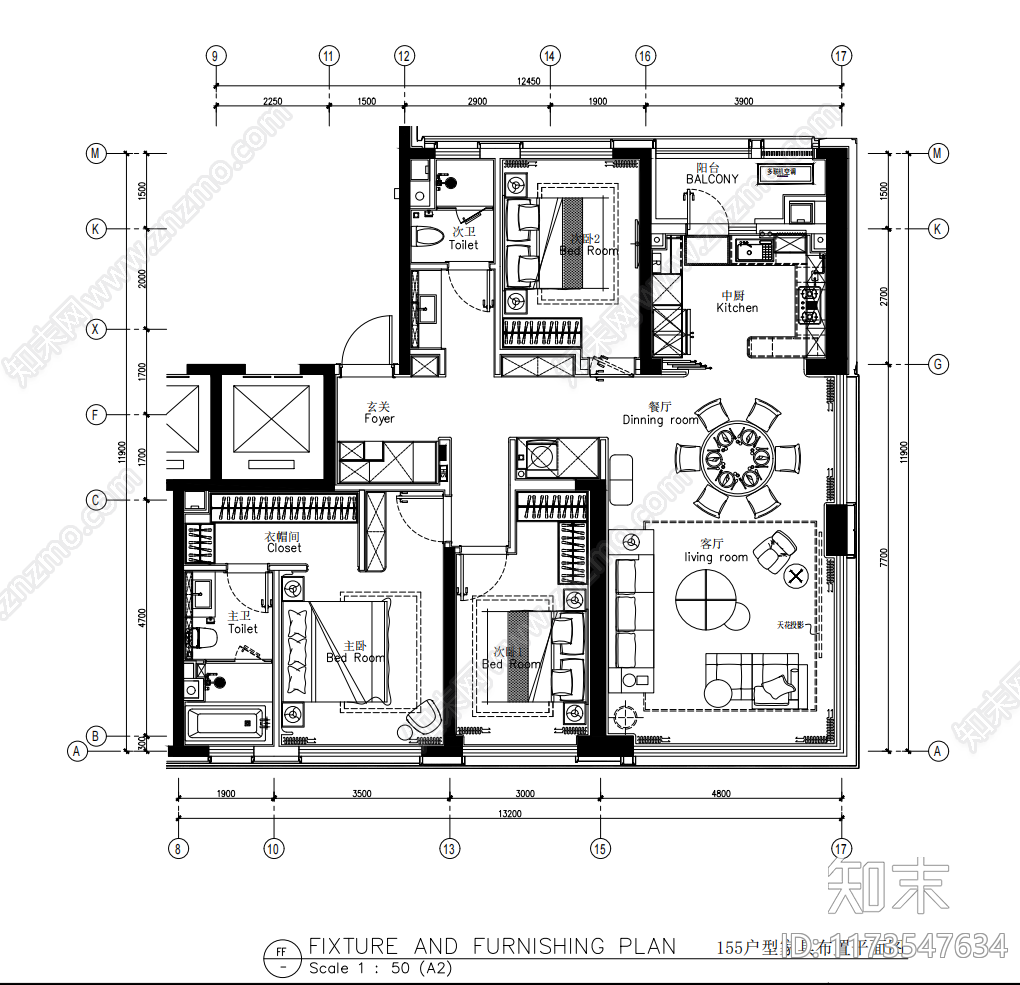 平层cad施工图下载【ID:1173547634】