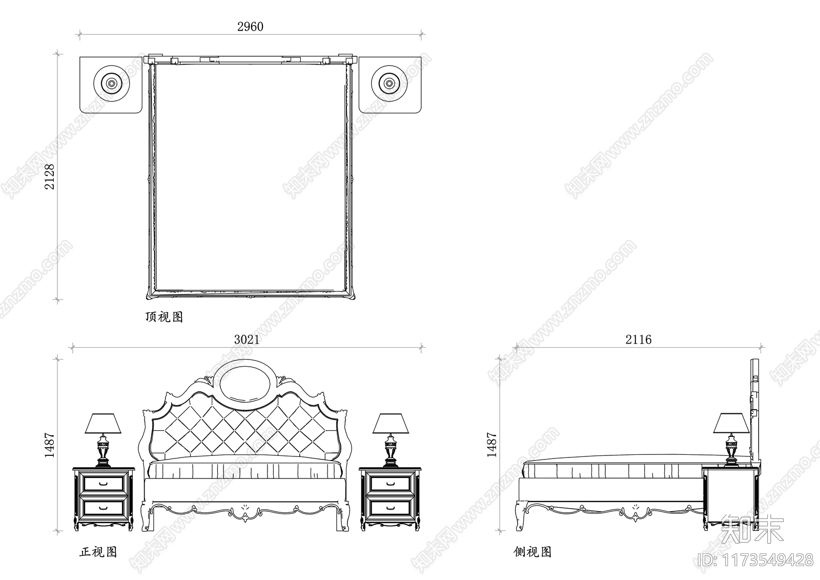 法式床施工图下载【ID:1173549428】