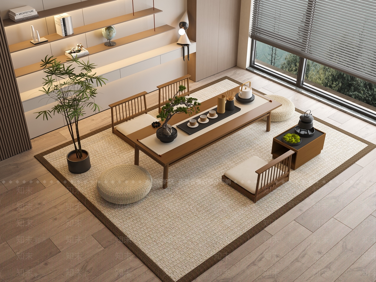 现代日式茶桌椅3D模型下载【ID:1173553946】