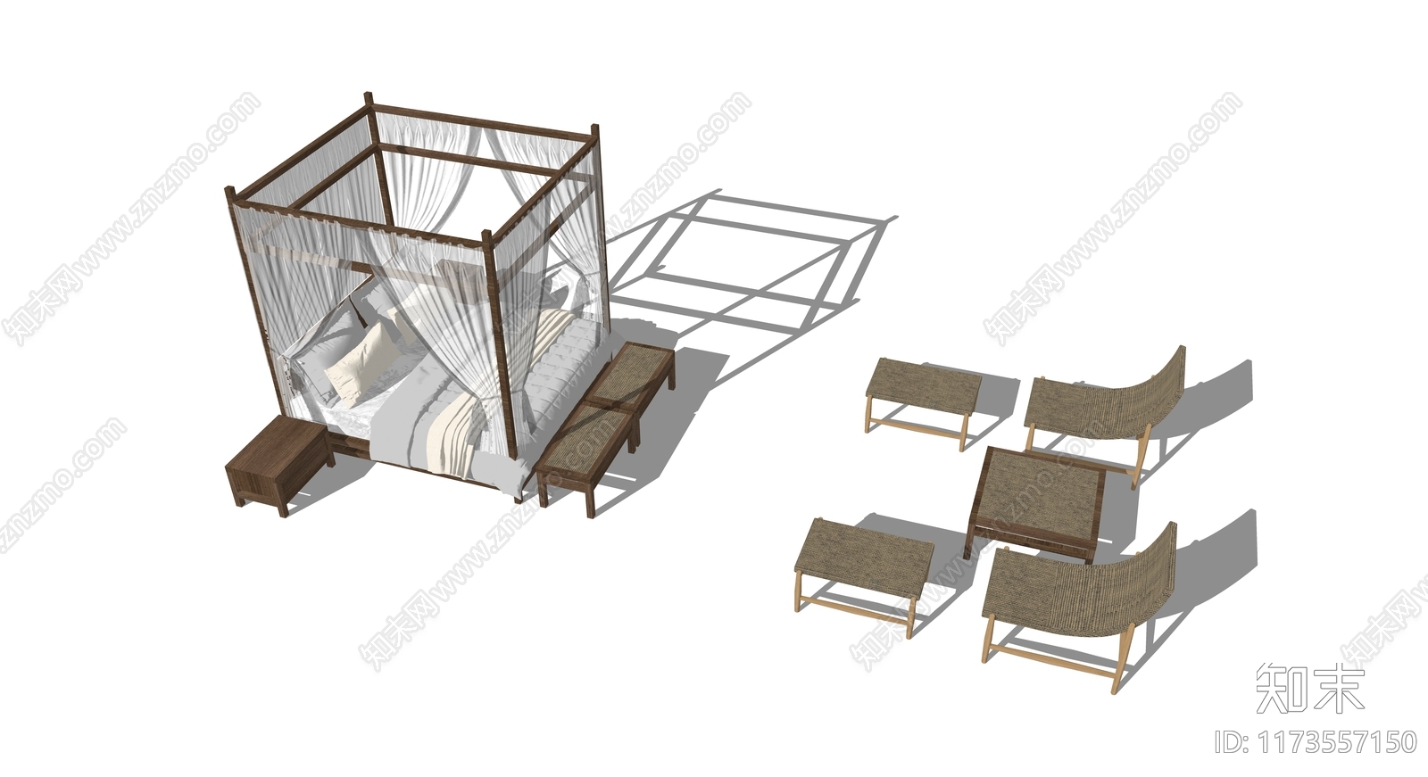 中式轻奢其他床具SU模型下载【ID:1173557150】