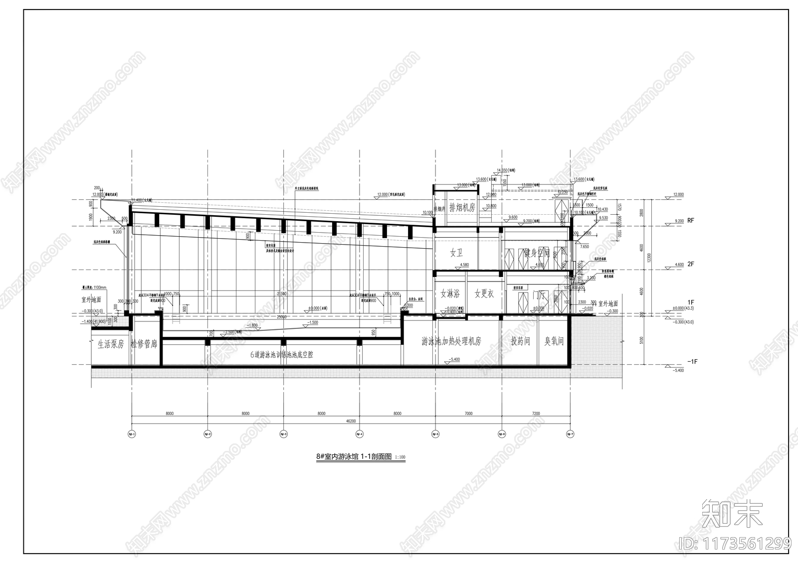 现代体育馆建筑cad施工图下载【ID:1173561299】