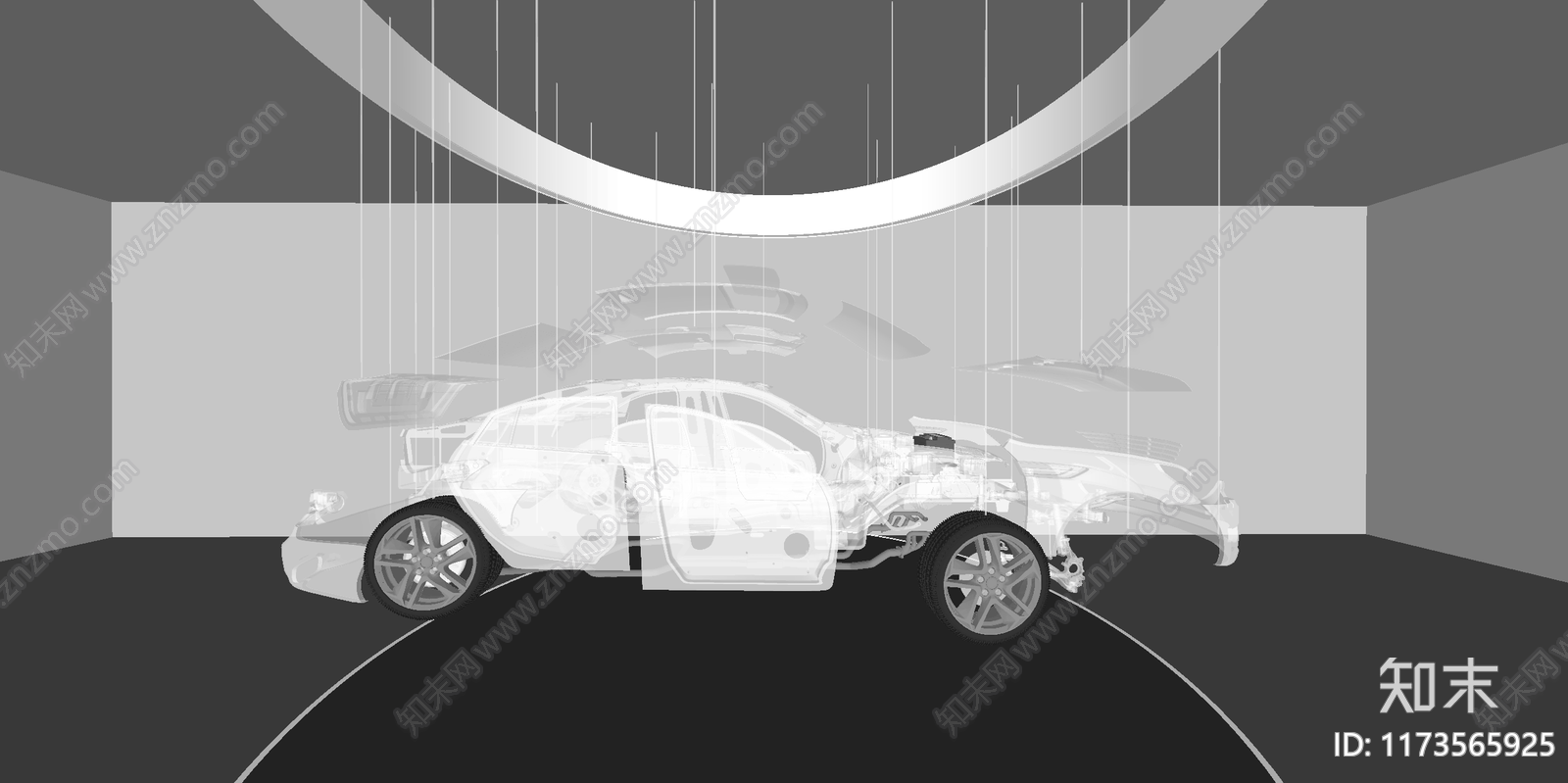 工业汽车展厅SU模型下载【ID:1173565925】