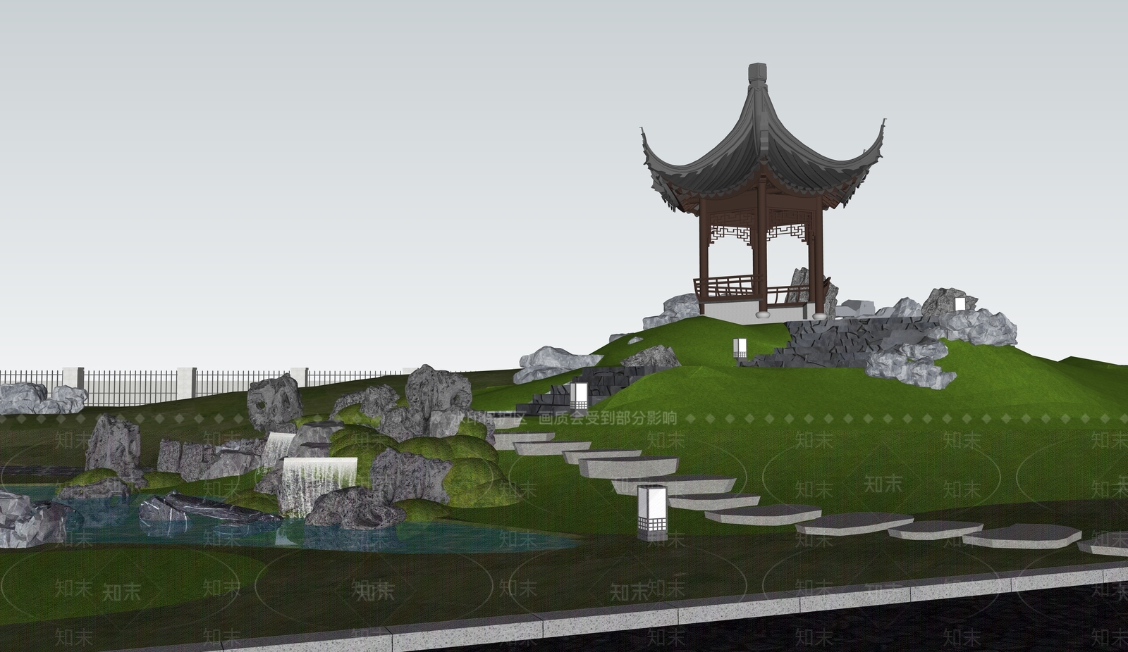 新中式中式景观公园SU模型下载【ID:1173566045】