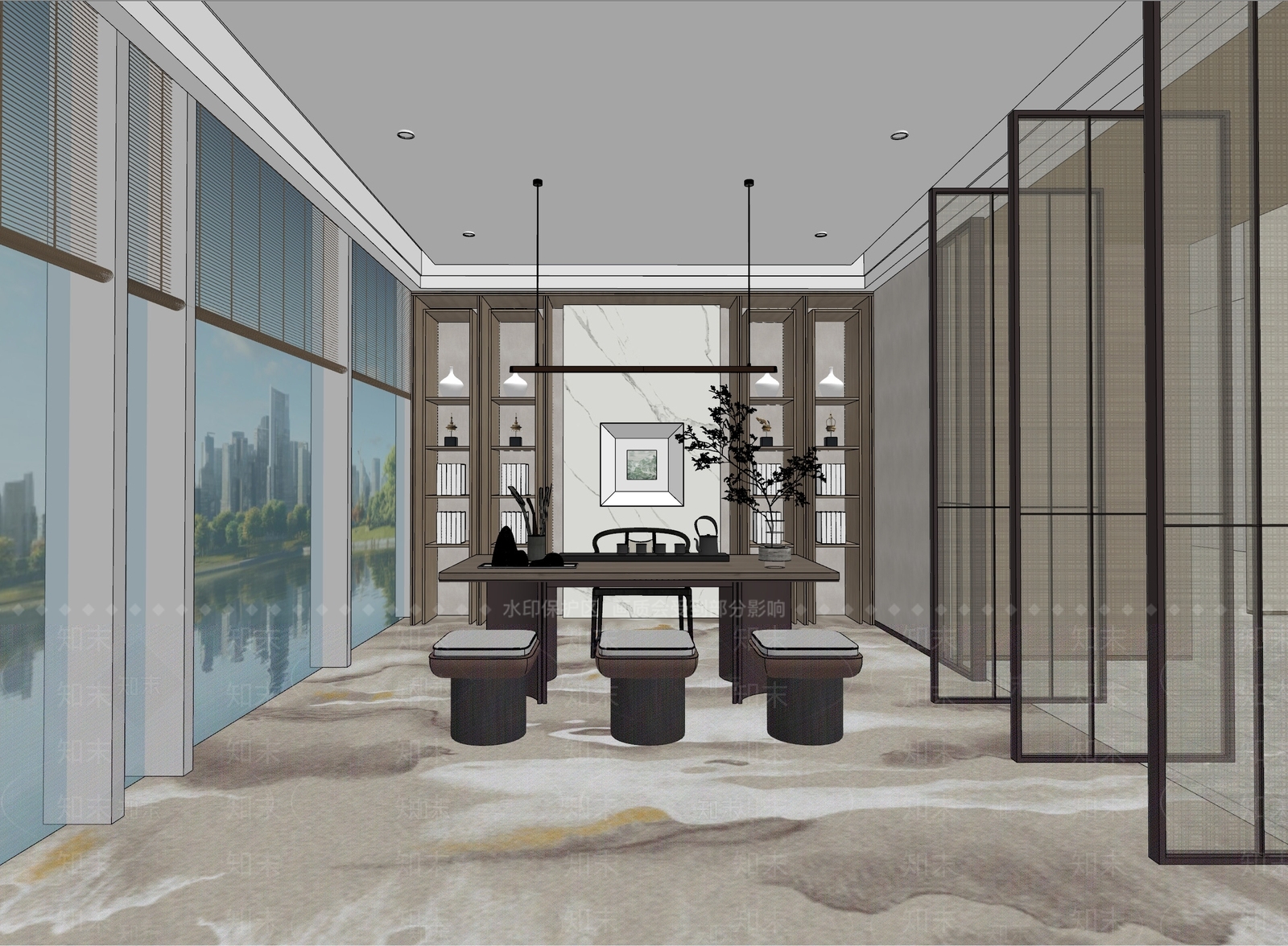 现代新中式其他办公区域SU模型下载【ID:1173574931】
