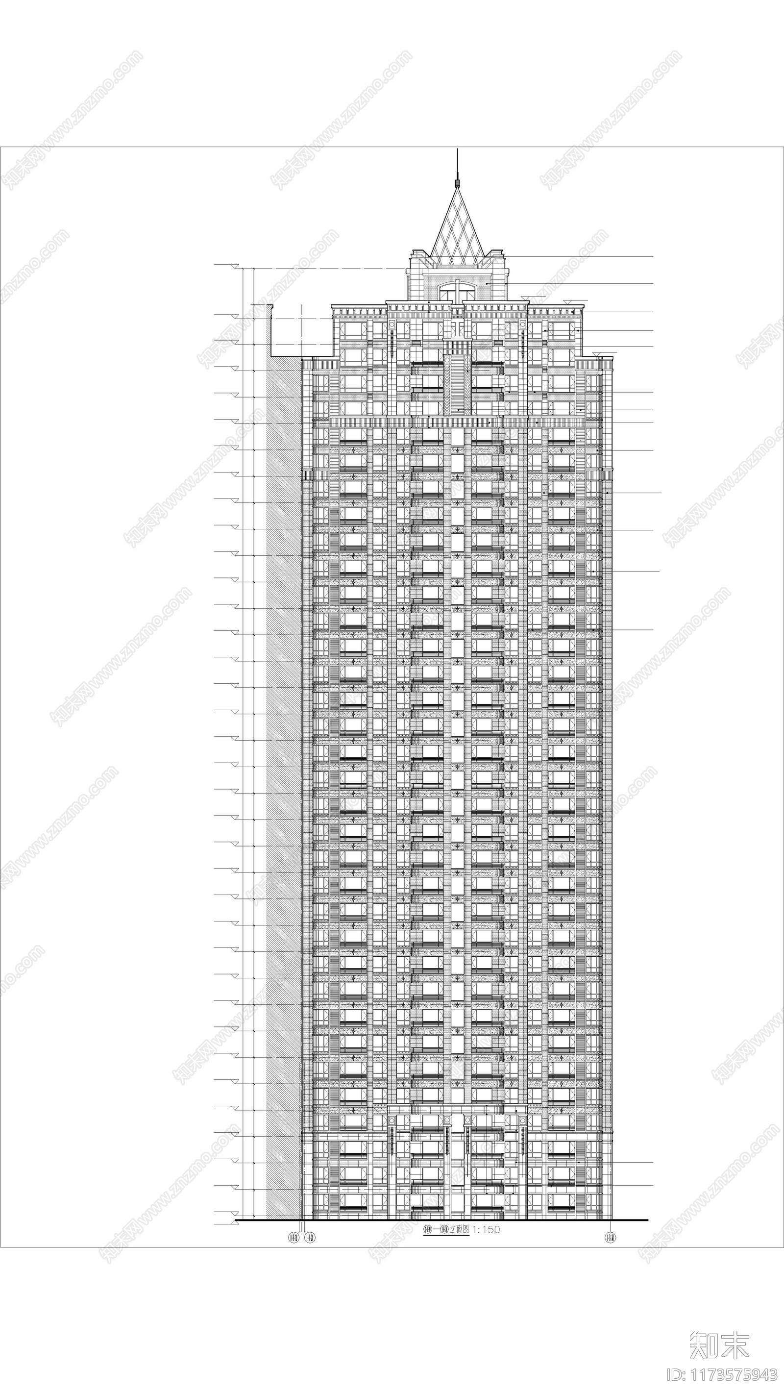 现代住宅楼建筑cad施工图下载【ID:1173575943】