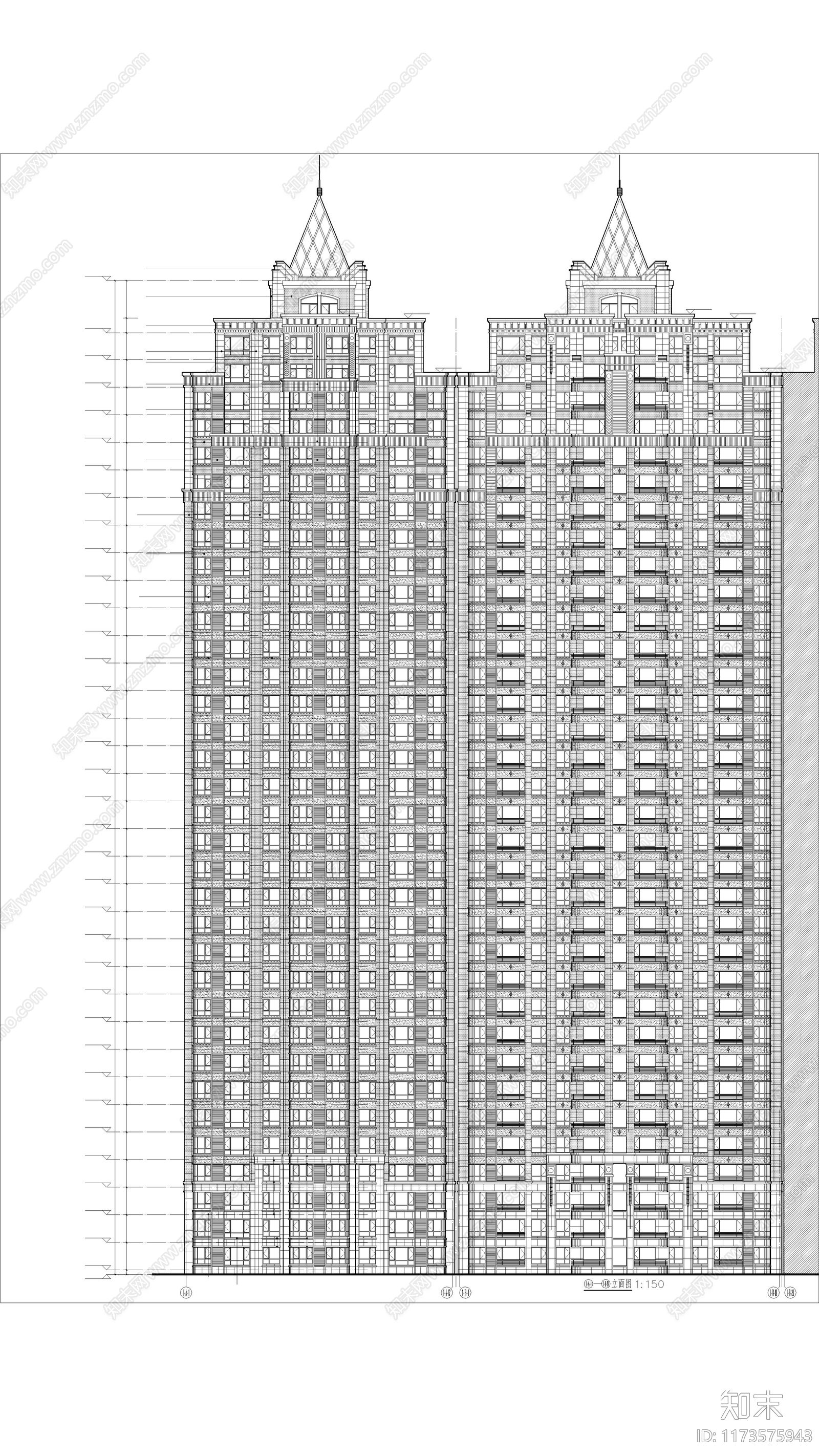 现代住宅楼建筑cad施工图下载【ID:1173575943】