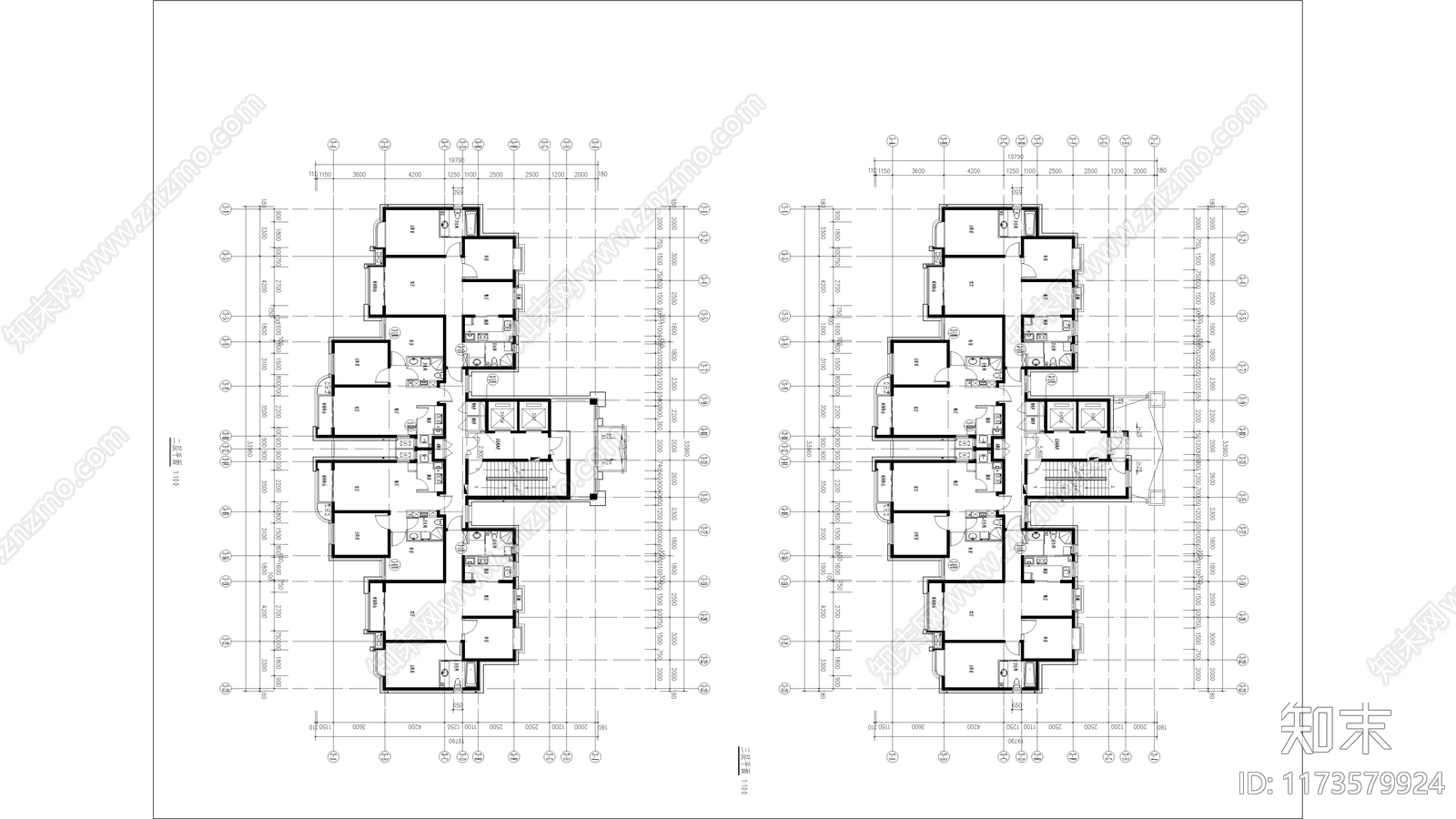 现代住宅楼建筑cad施工图下载【ID:1173579924】