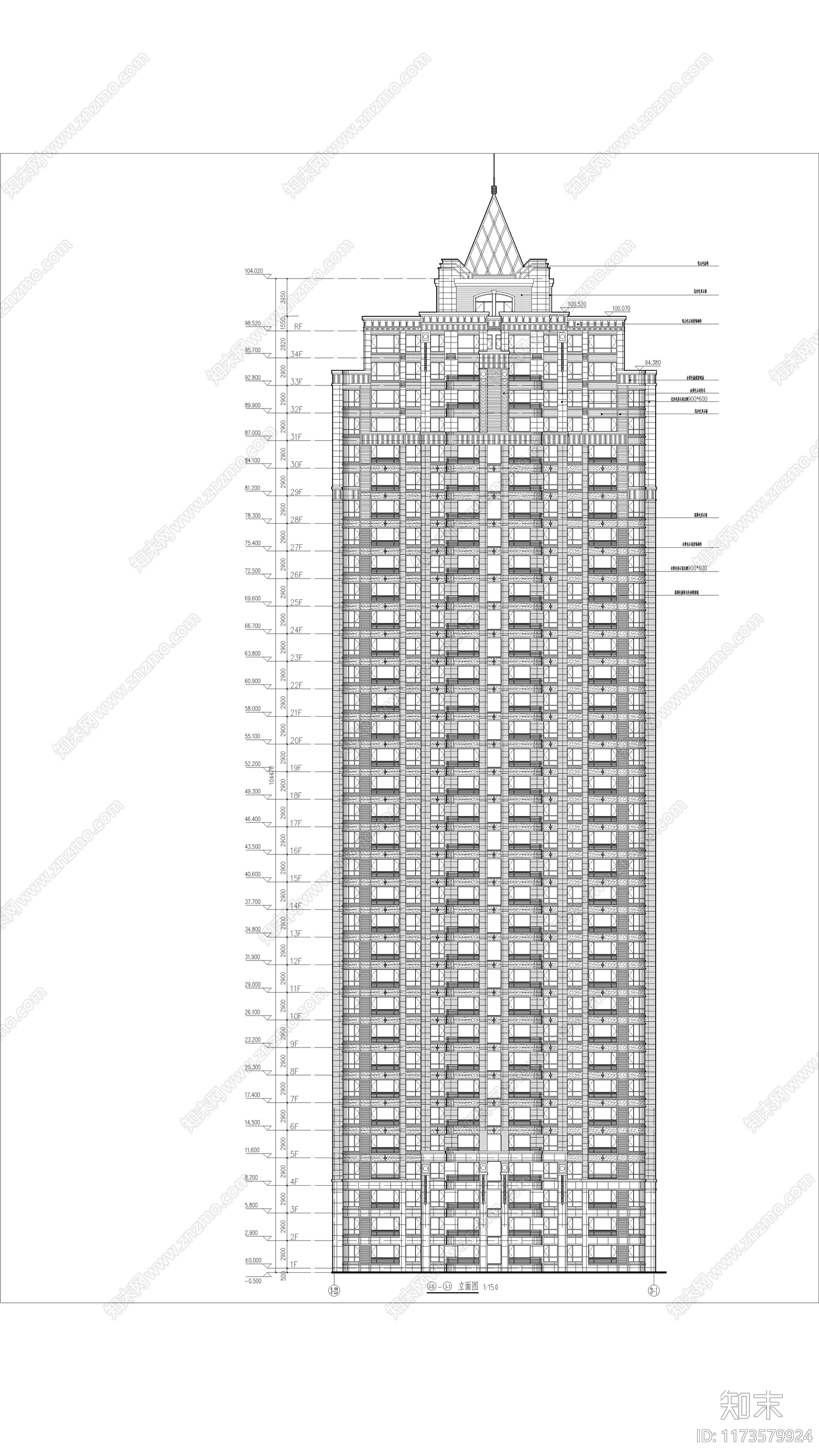 现代住宅楼建筑cad施工图下载【ID:1173579924】