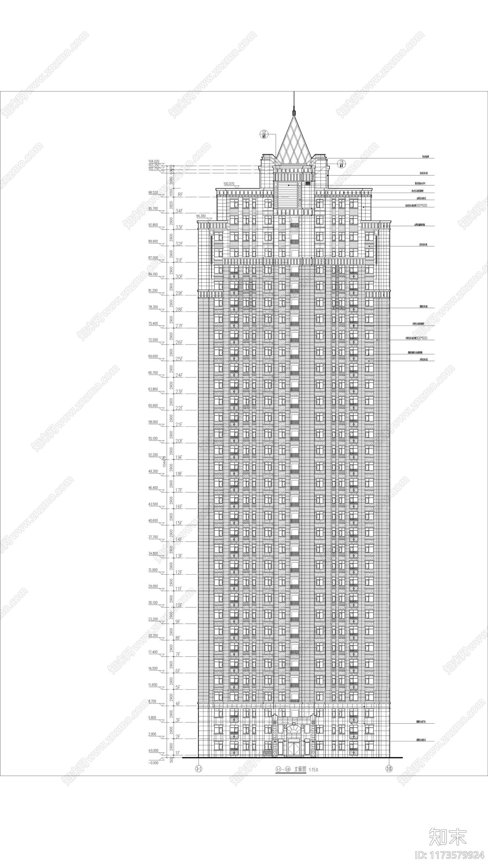 现代住宅楼建筑cad施工图下载【ID:1173579924】