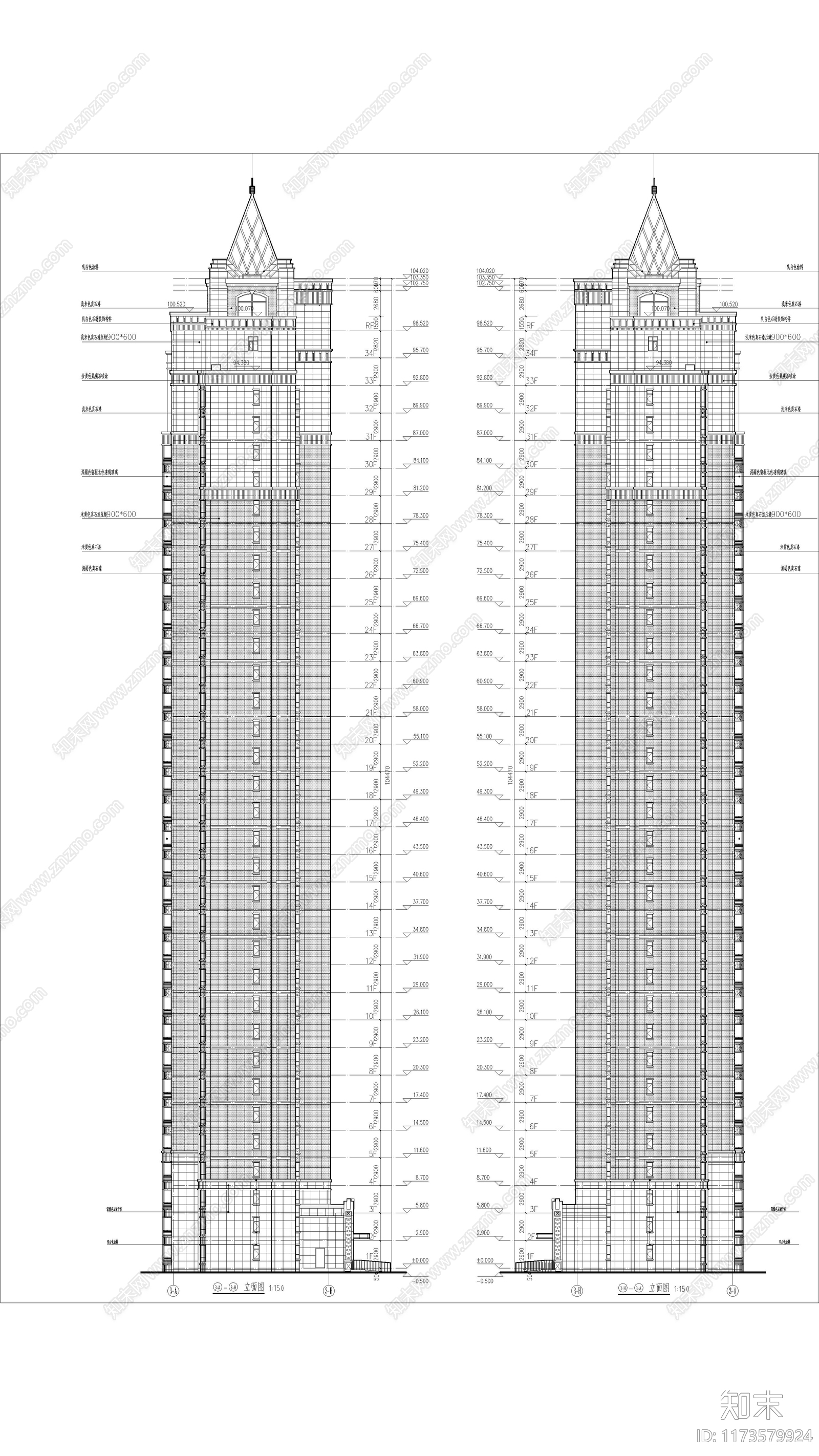 现代住宅楼建筑cad施工图下载【ID:1173579924】