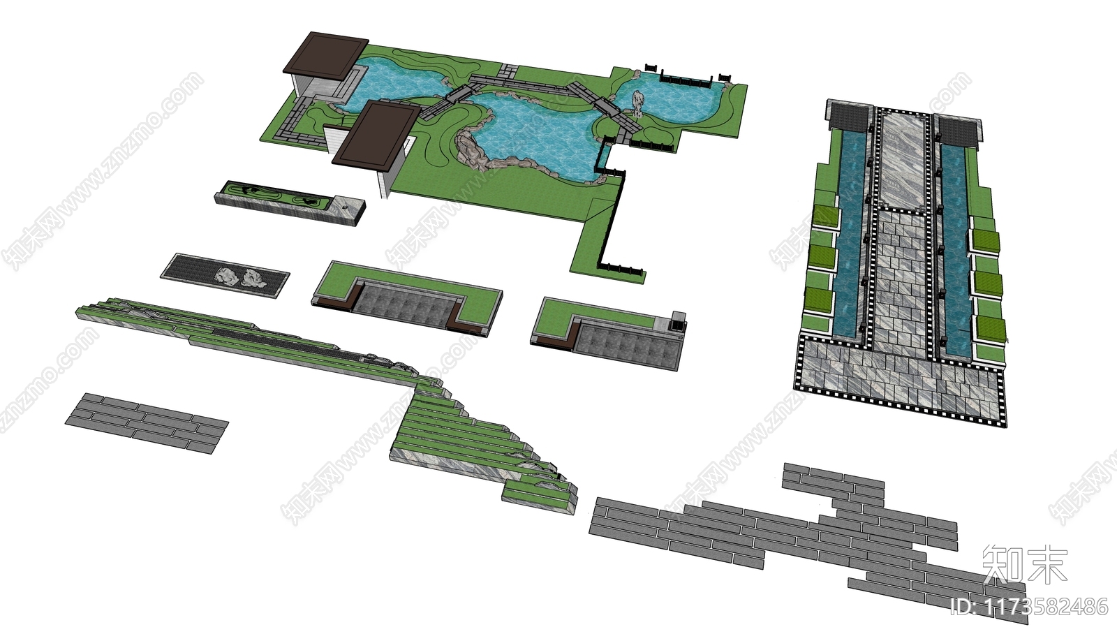现代新中式口袋公园SU模型下载【ID:1173582486】