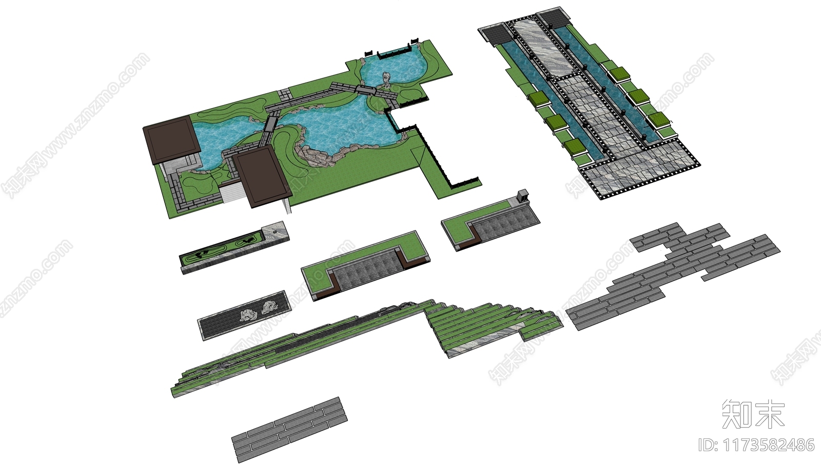 现代新中式口袋公园SU模型下载【ID:1173582486】