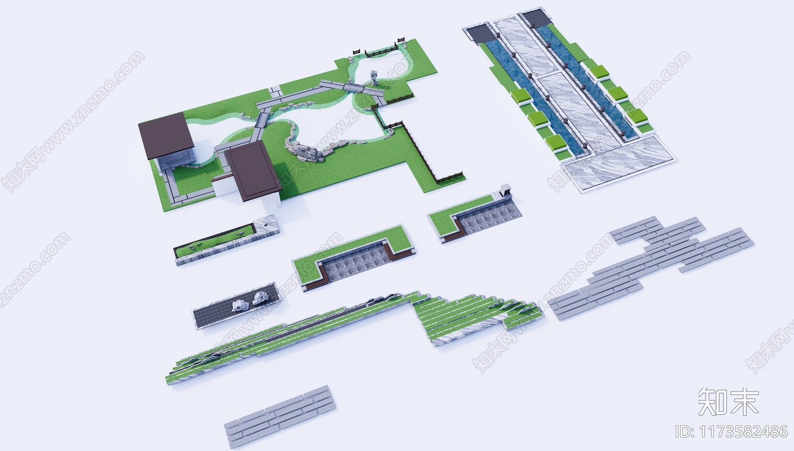 现代新中式口袋公园SU模型下载【ID:1173582486】