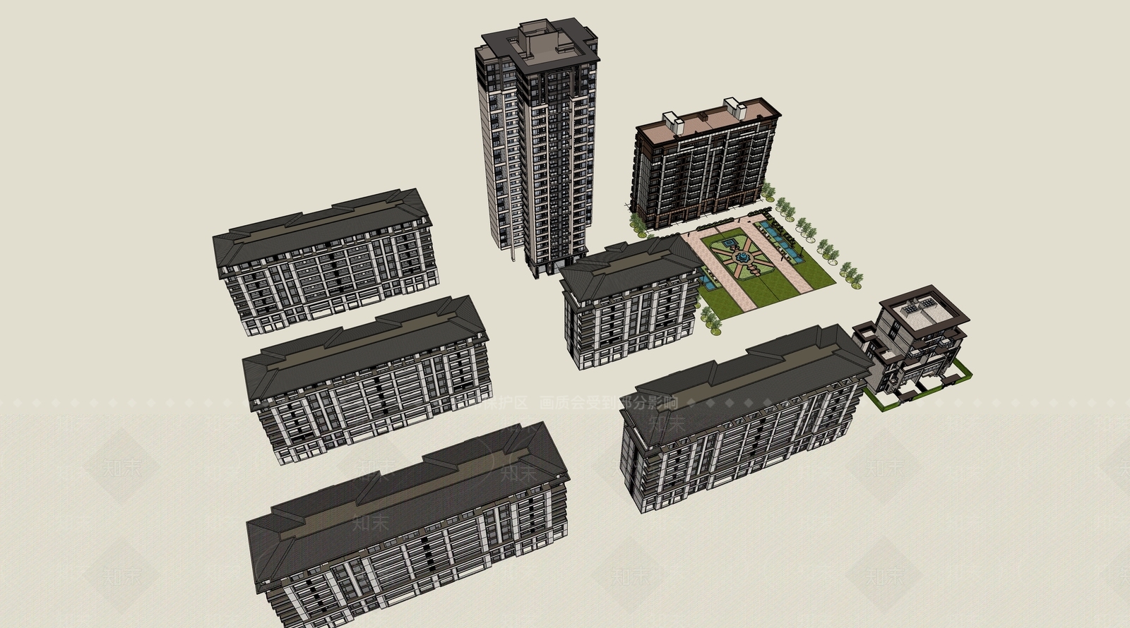 新中式中式多层住宅SU模型下载【ID:1173585742】