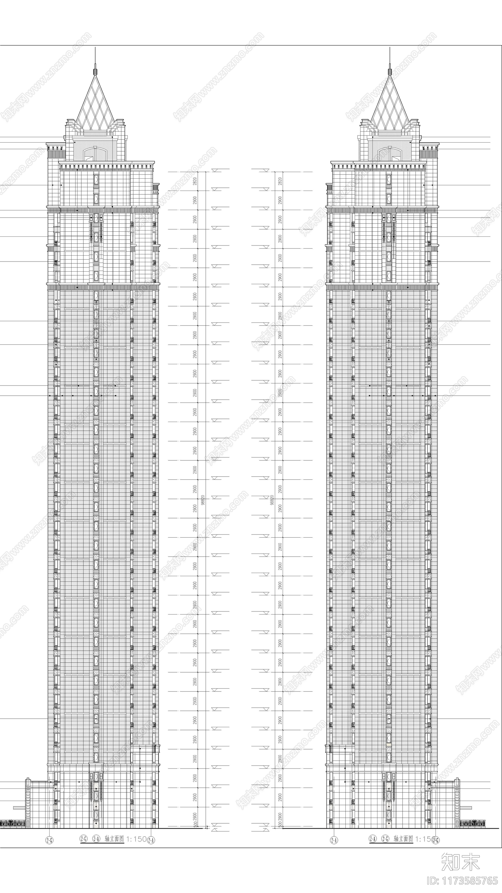 现代住宅楼建筑cad施工图下载【ID:1173585765】