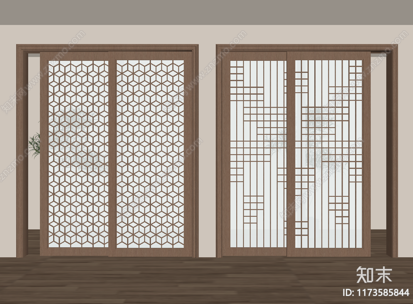 日式推拉门SU模型下载【ID:1173585844】