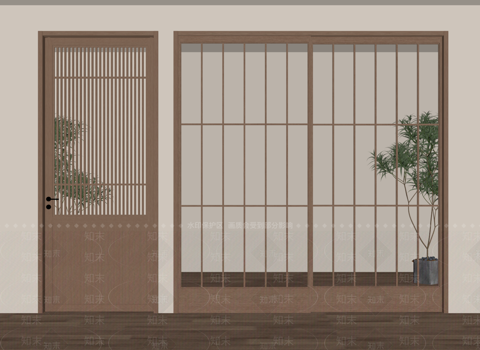 日式推拉门SU模型下载【ID:1173586642】