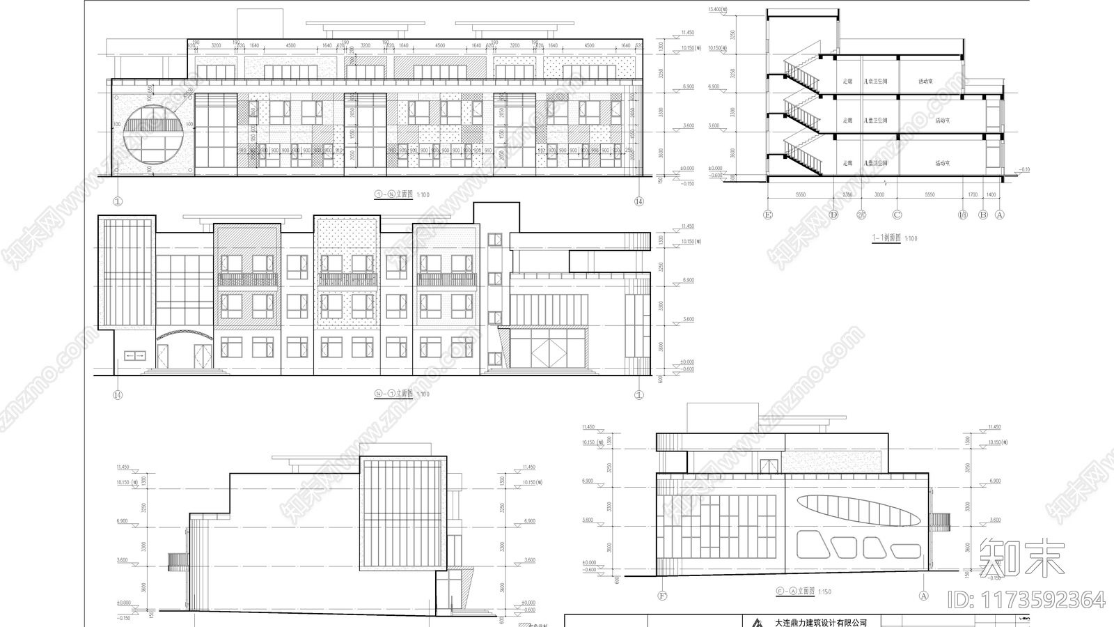 现代幼儿园建筑cad施工图下载【ID:1173592364】