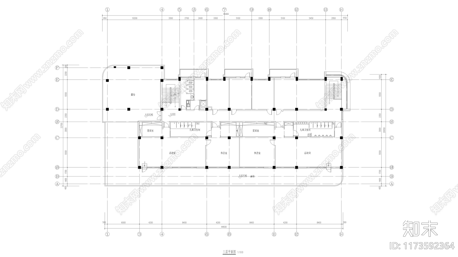 现代幼儿园建筑cad施工图下载【ID:1173592364】
