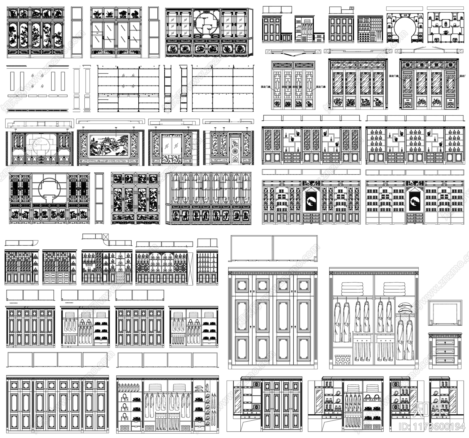 中式柜子cad施工图下载【ID:1173600194】