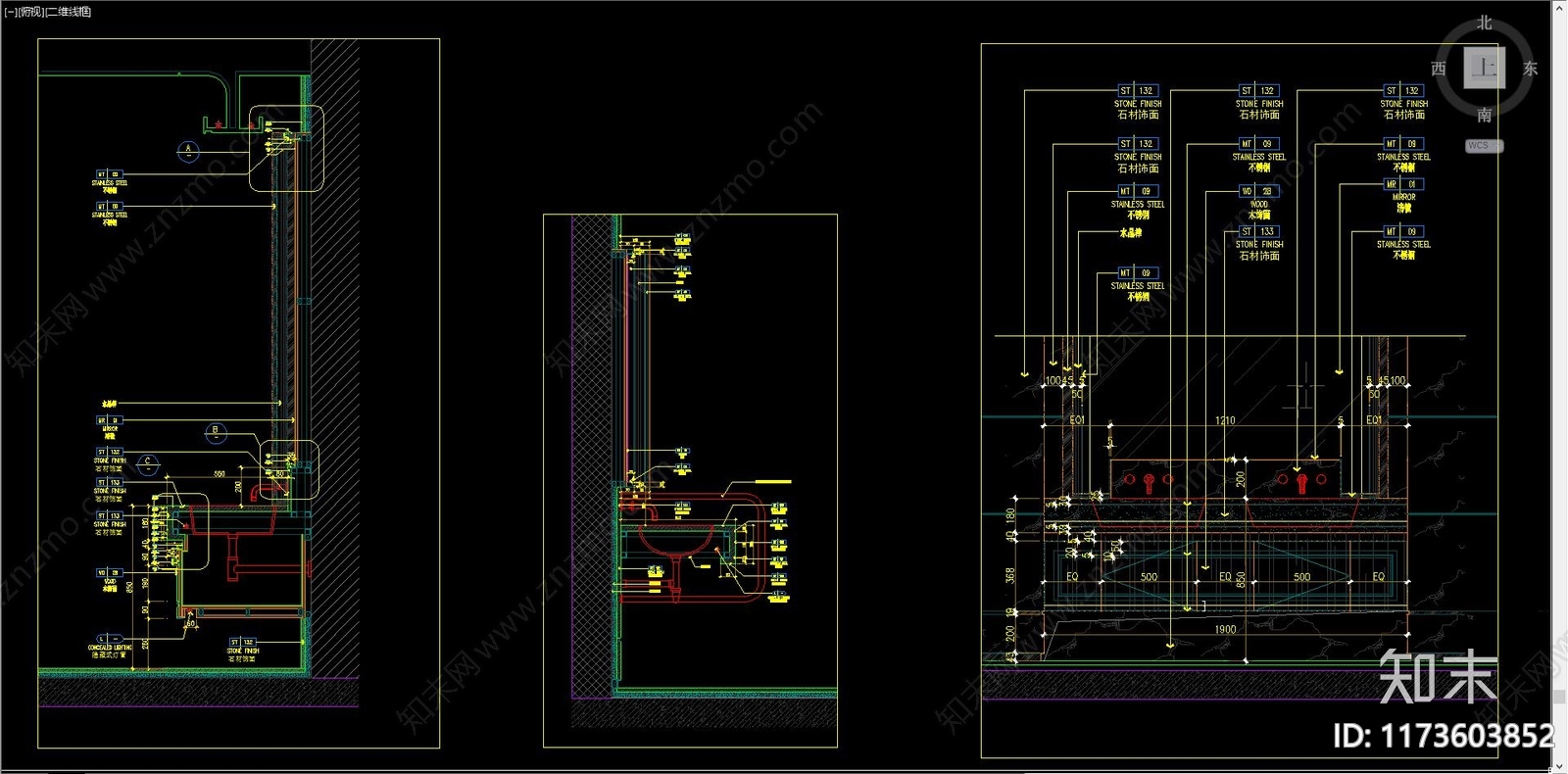 现代新中式公共卫生间施工图下载【ID:1173603852】