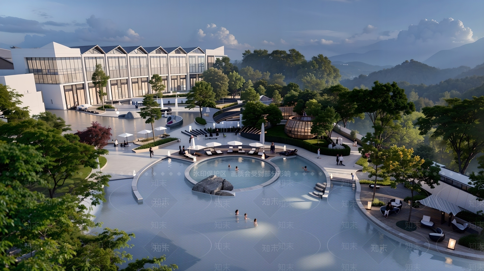 新中式现代酒店建筑SU模型下载【ID:1173605322】