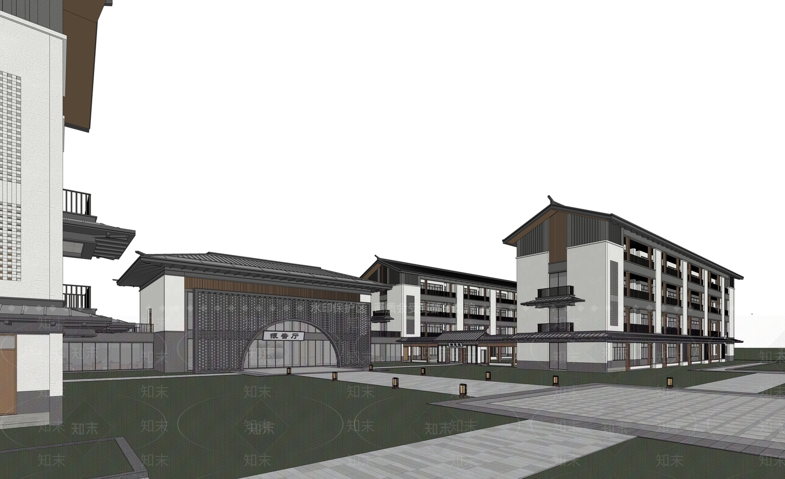 新中式学校建筑SU模型下载【ID:1173606820】