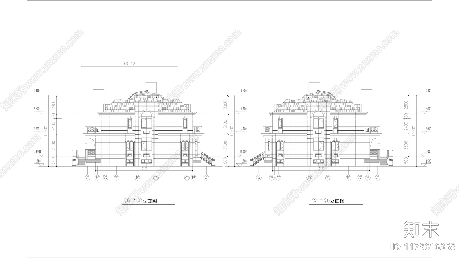 现代别墅建筑cad施工图下载【ID:1173616358】