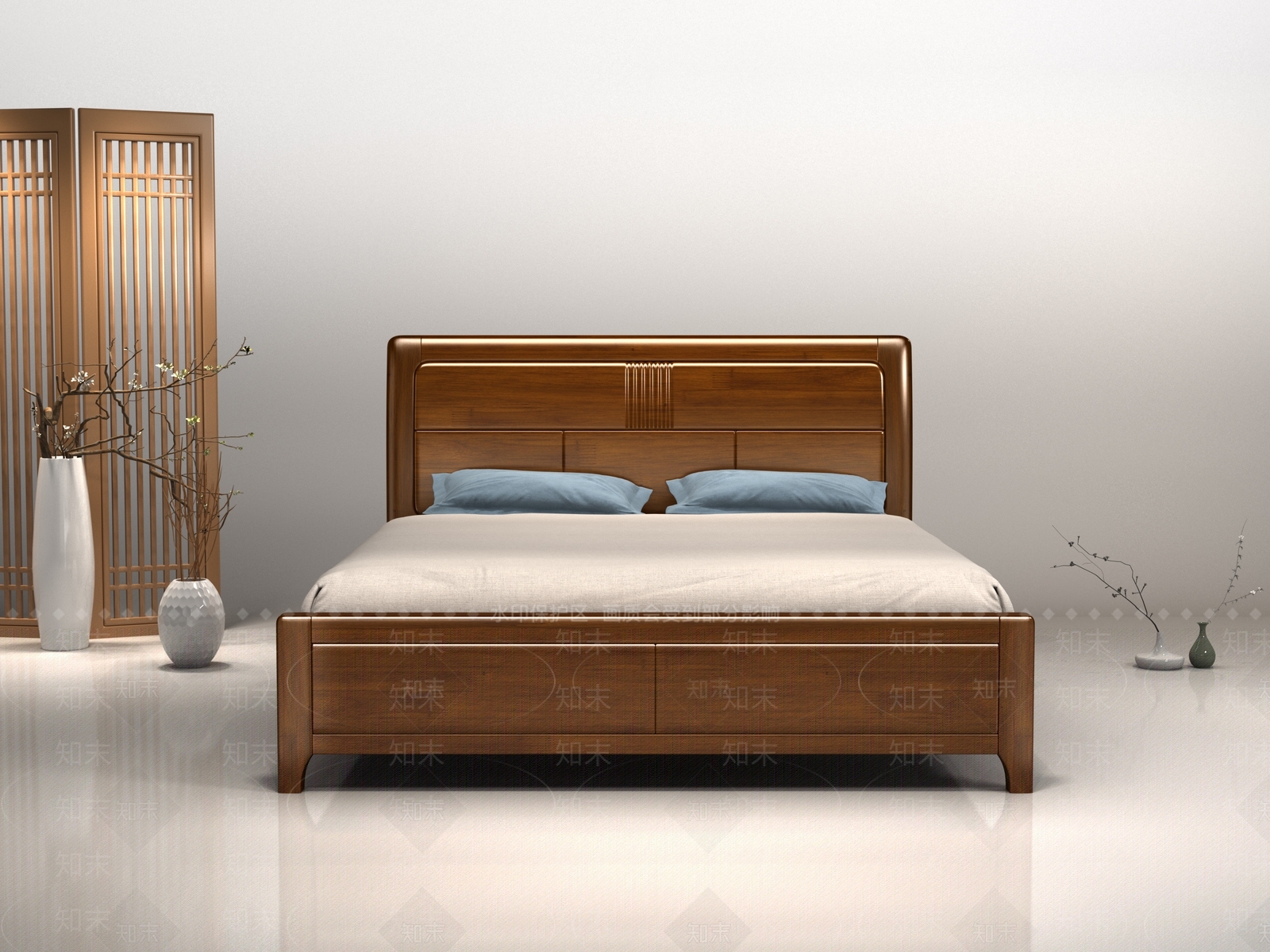 新中式中式双人床3D模型下载【ID:1173616983】