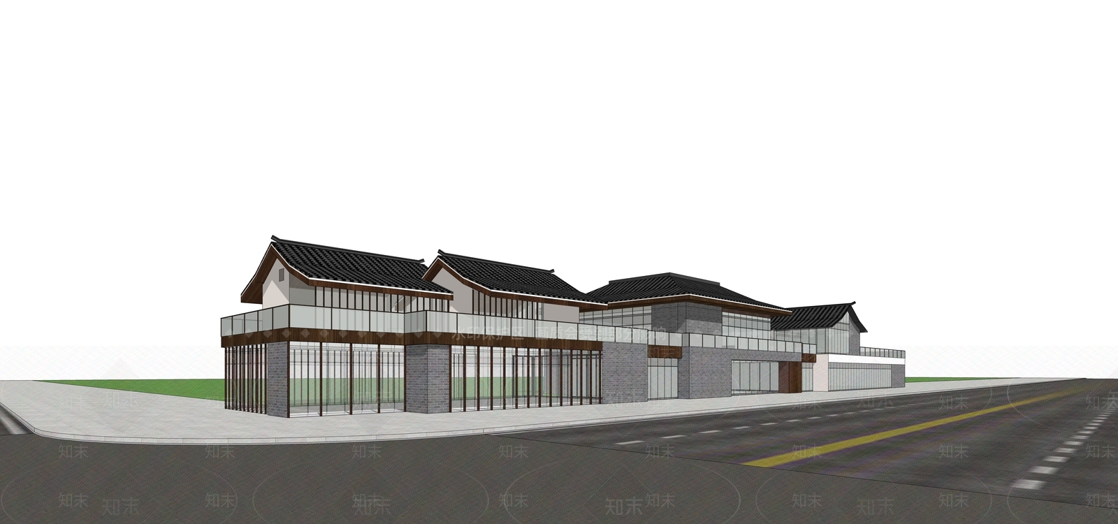 新中式商业街SU模型下载【ID:1173624893】