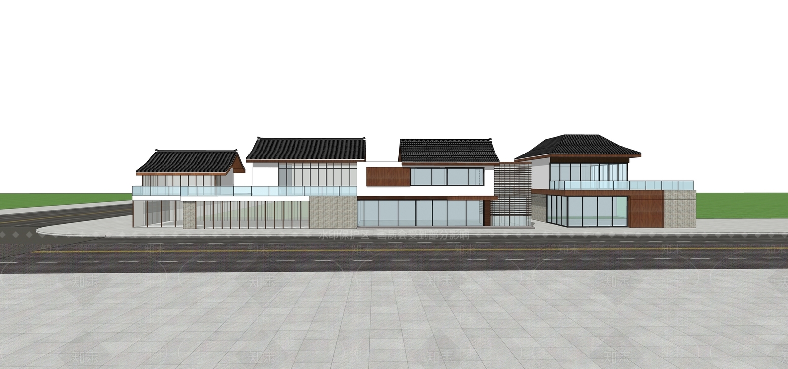新中式商业街SU模型下载【ID:1173625113】