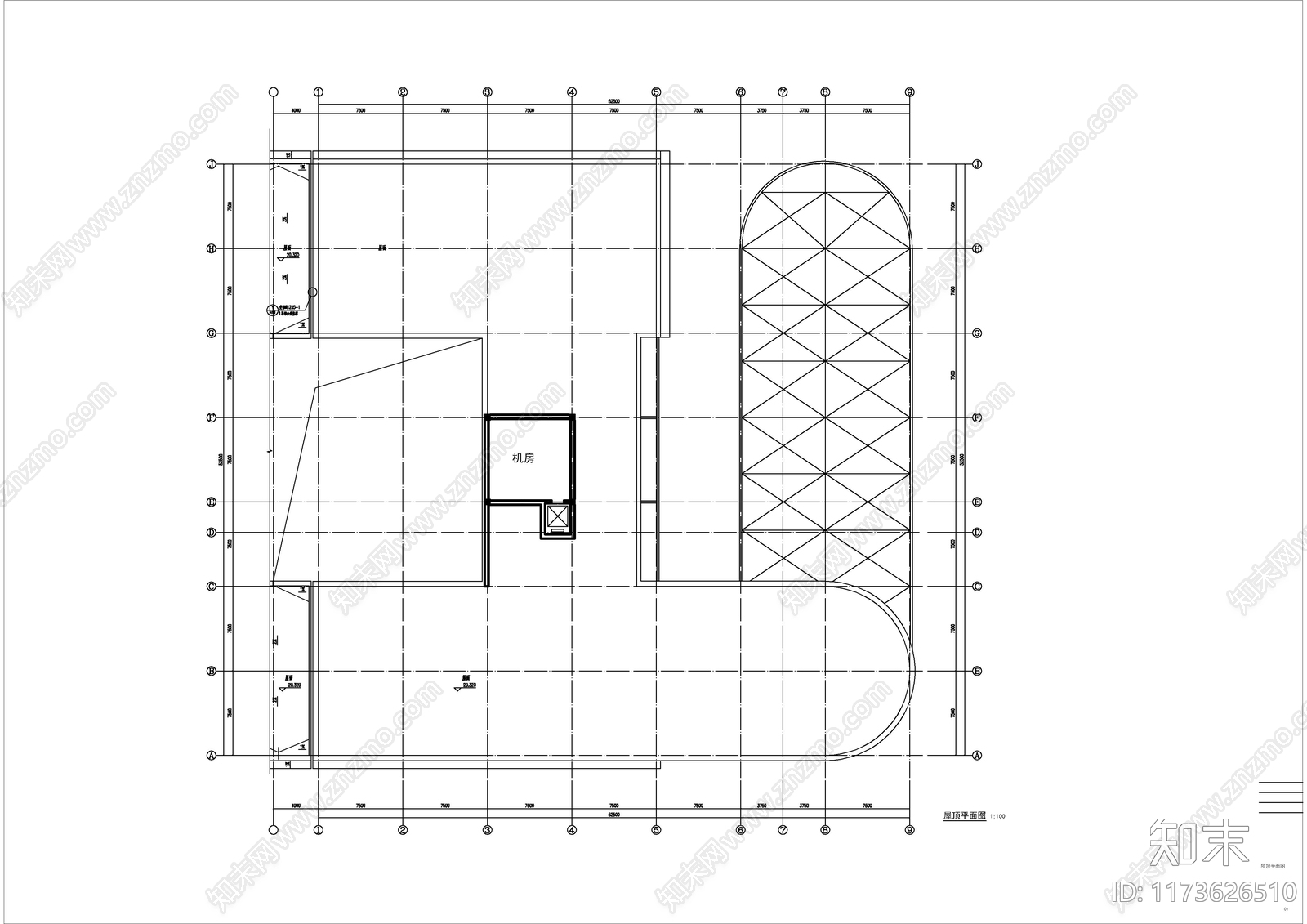 现代图书馆建筑cad施工图下载【ID:1173626510】