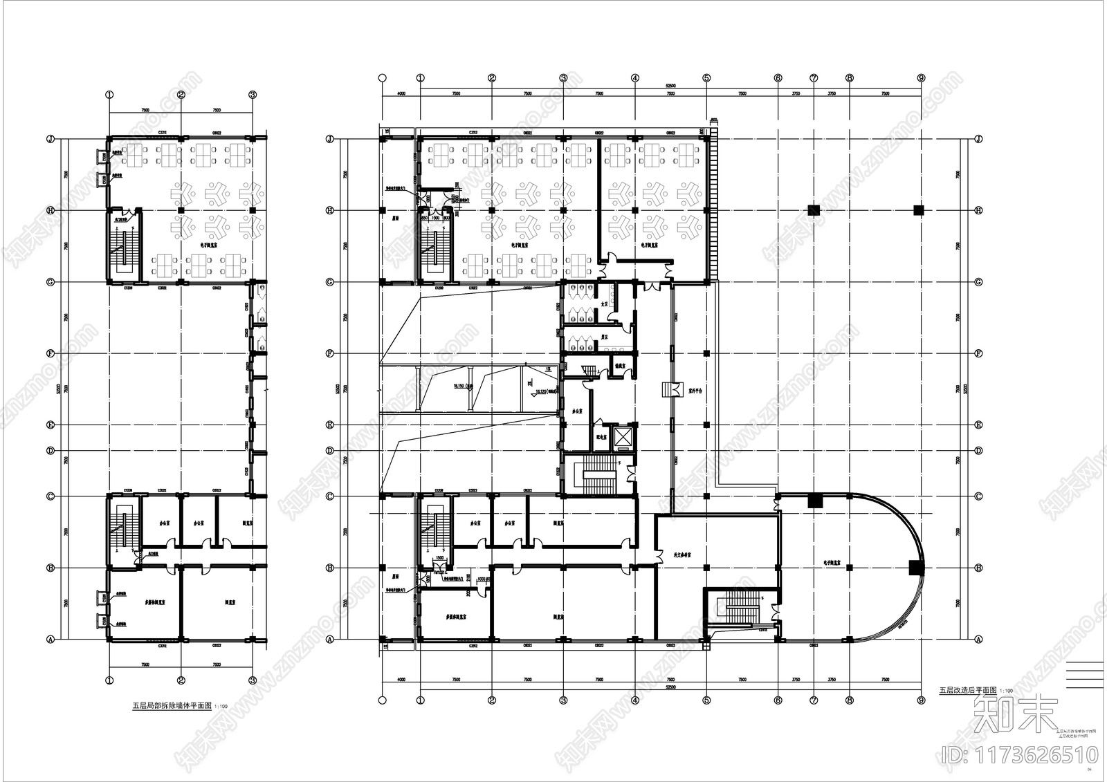 现代图书馆建筑cad施工图下载【ID:1173626510】