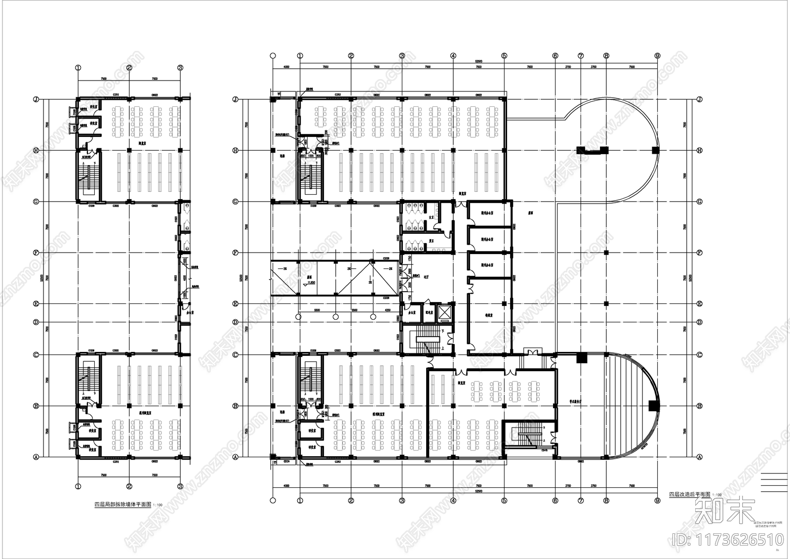 现代图书馆建筑cad施工图下载【ID:1173626510】