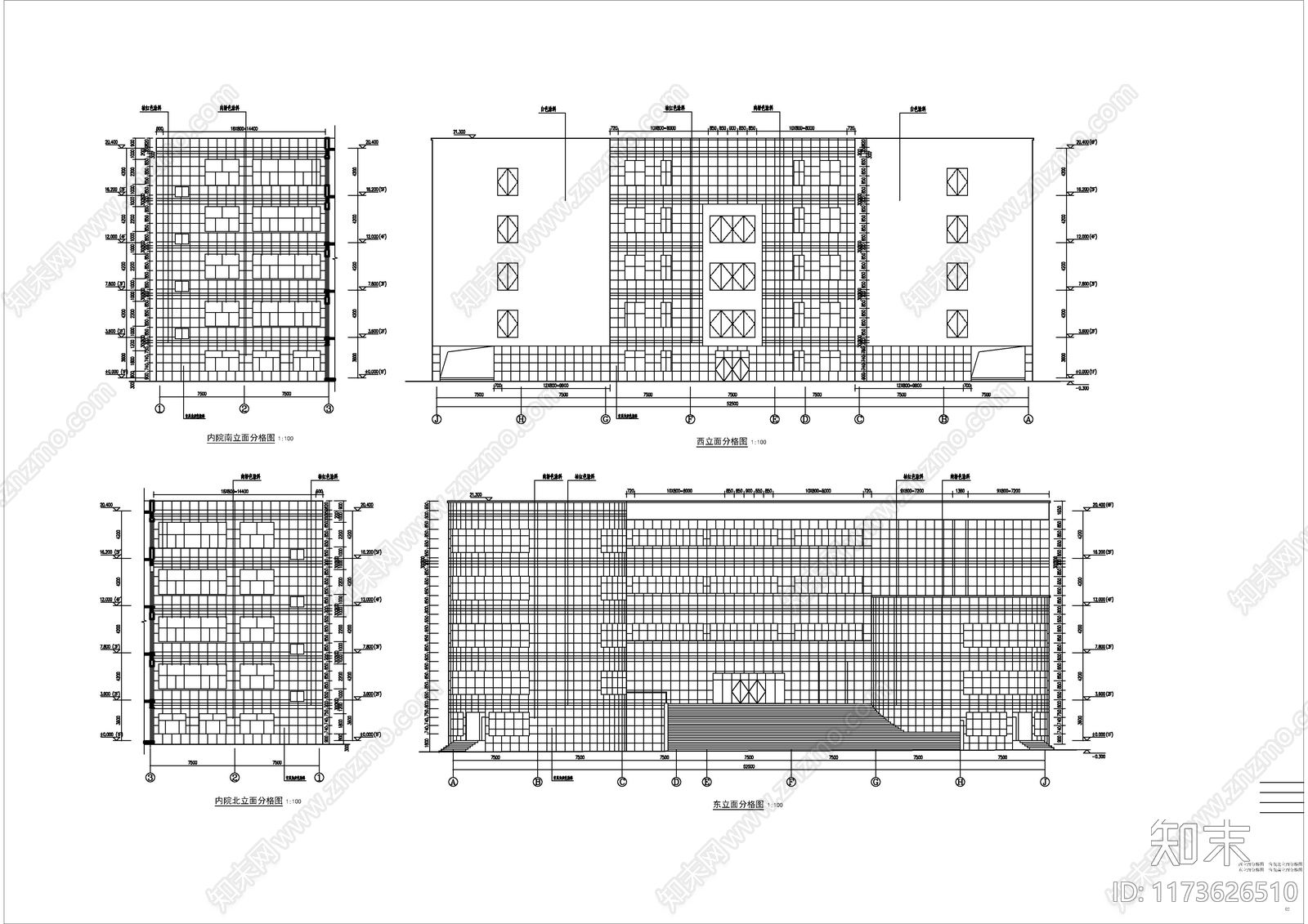 现代图书馆建筑cad施工图下载【ID:1173626510】