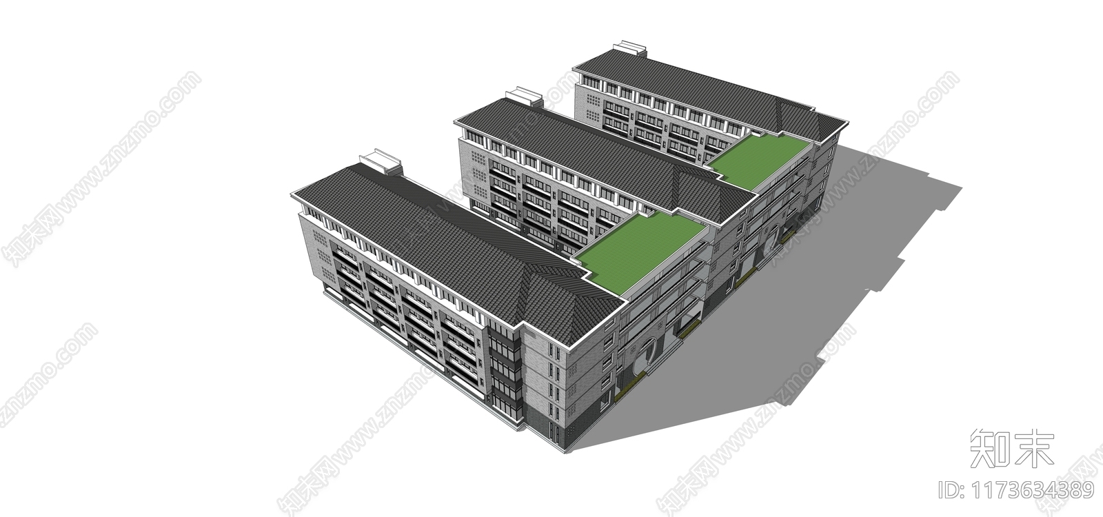 新中式学校建筑SU模型下载【ID:1173634389】