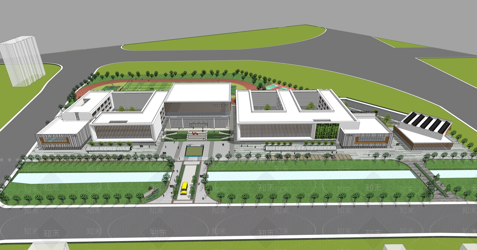 现代学校建筑SU模型下载【ID:1173659622】