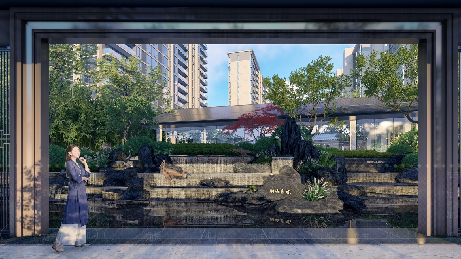 中式小区景观SU模型下载【ID:1173673024】