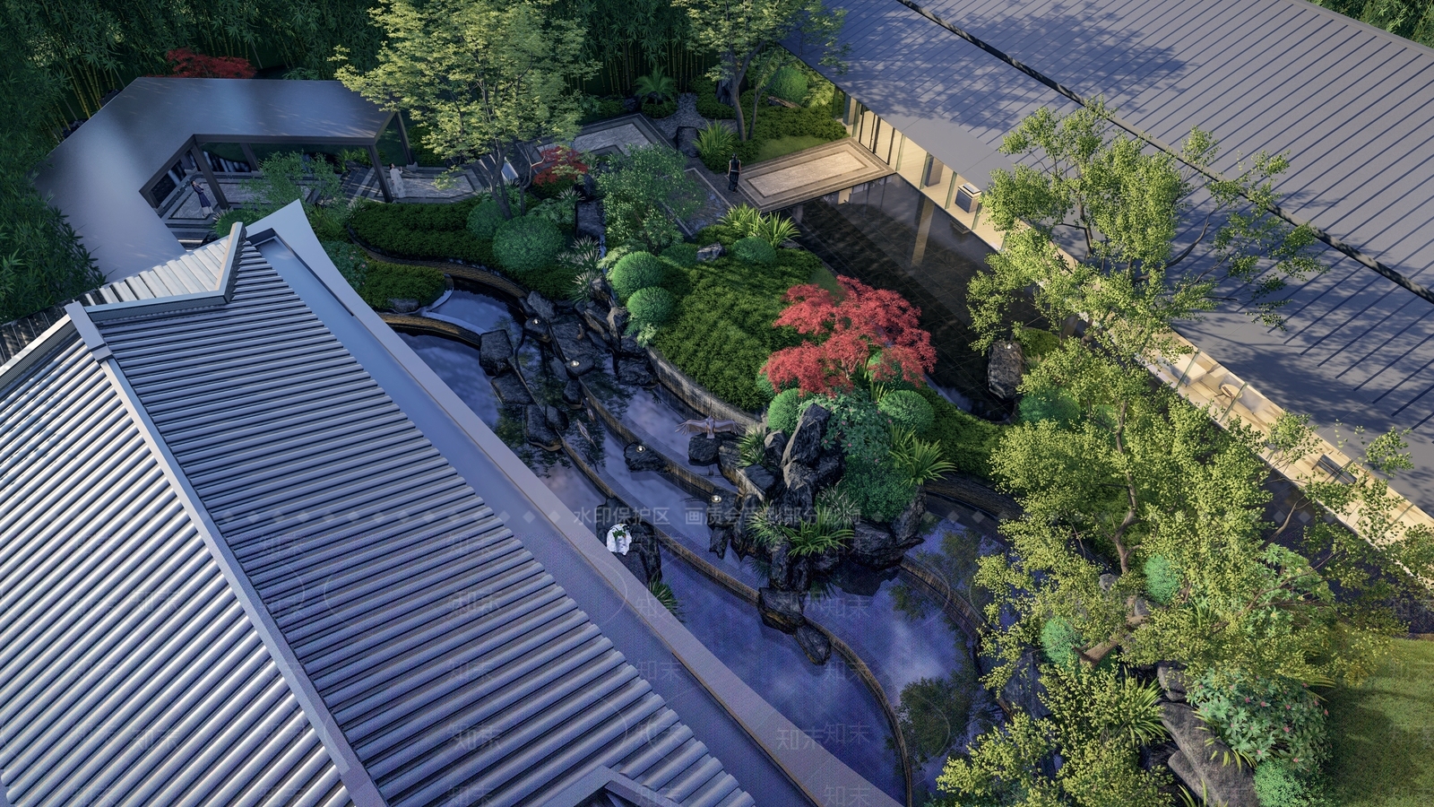 中式小区景观SU模型下载【ID:1173673024】