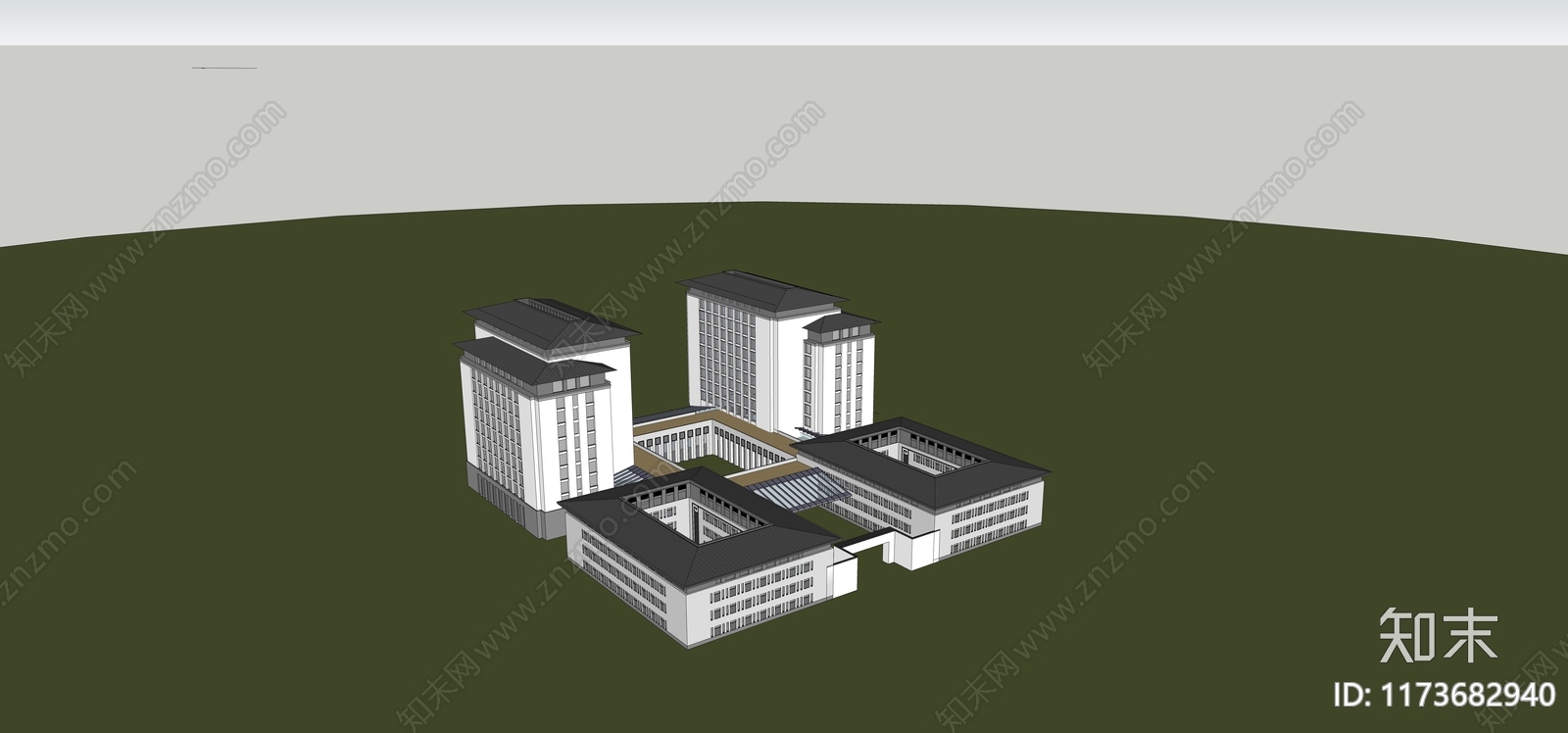 新中式中式办公楼SU模型下载【ID:1173682940】