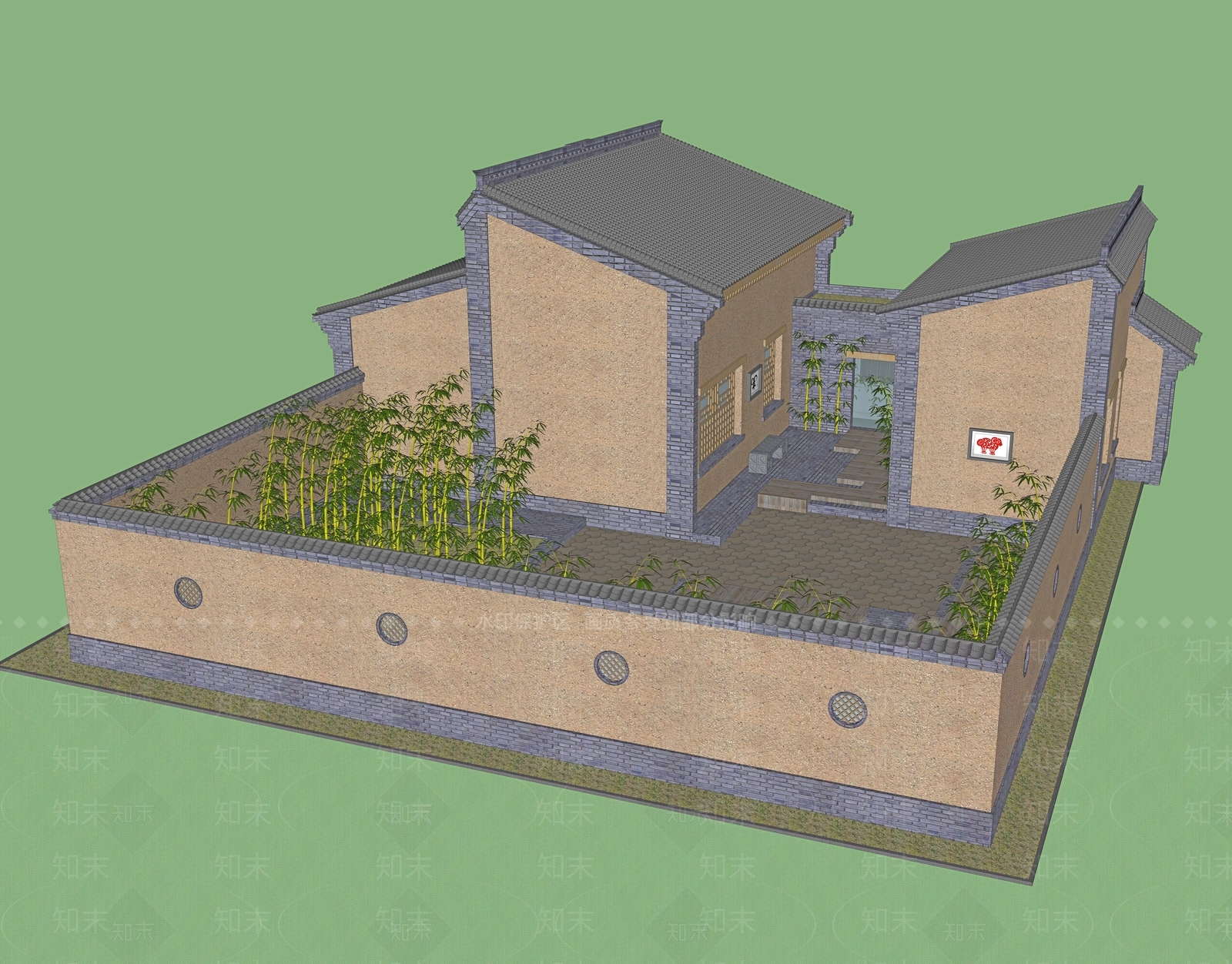 中式风格建筑SU模型下载【ID:1173683201】