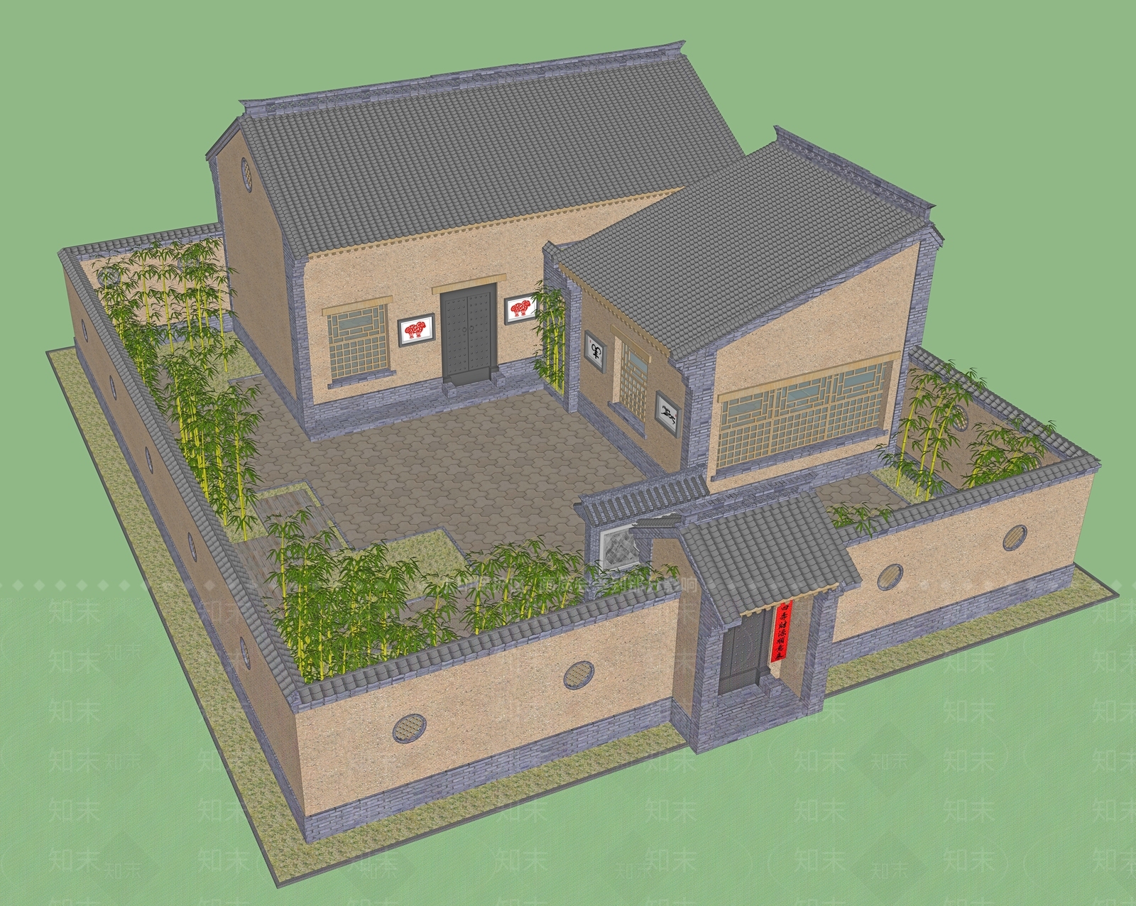 中式风格建筑SU模型下载【ID:1173683201】