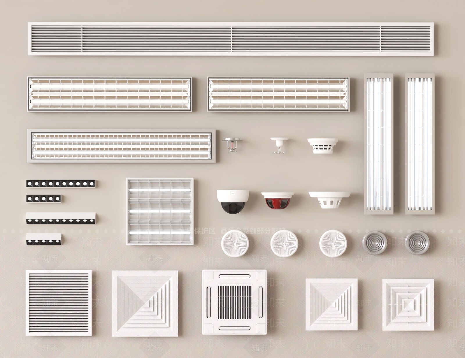 现代格栅灯SU模型下载【ID:1173683528】