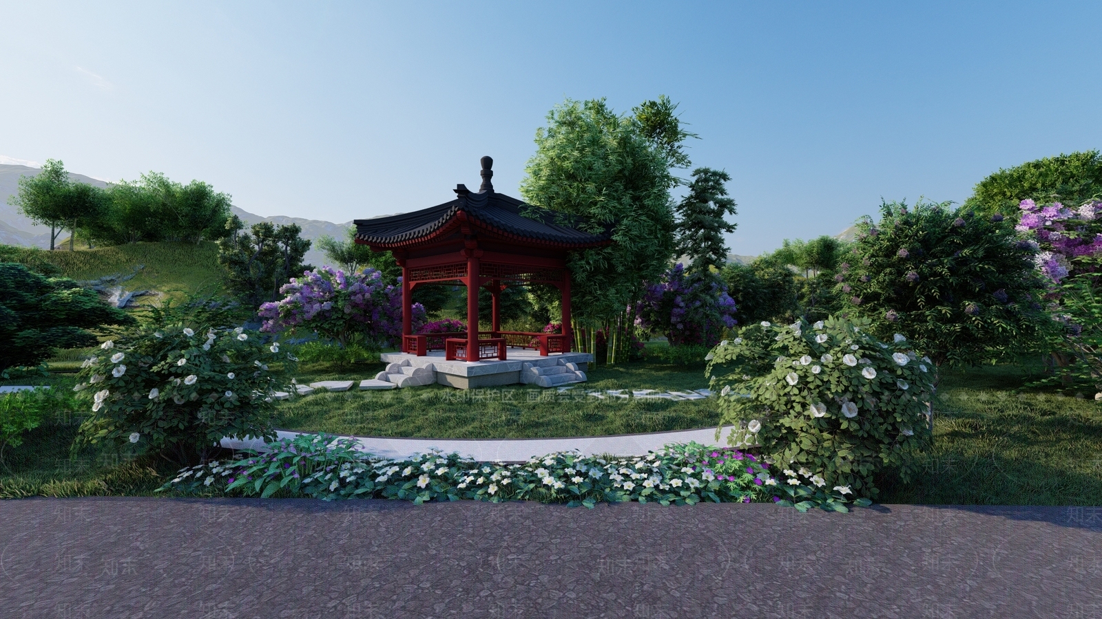 现代新中式景观公园SU模型下载【ID:1173685546】